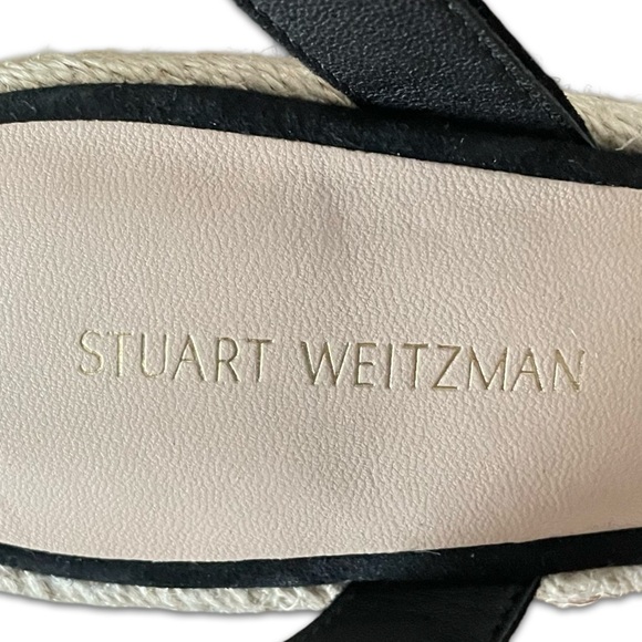New Stuart Weitzman Teddi black suede jute wedge strappy sandal size 5 - Picture 4 of 11